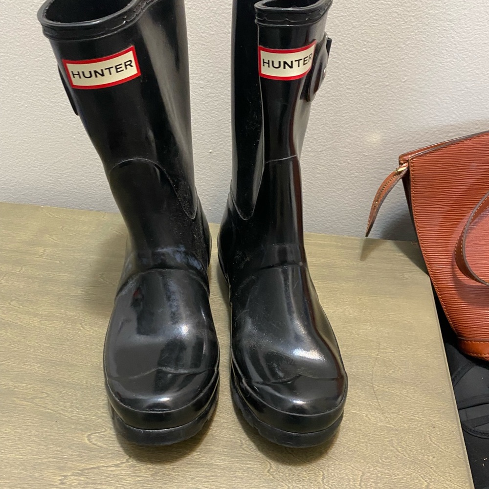 Hunter  rain boots gloss grey graphite size 5